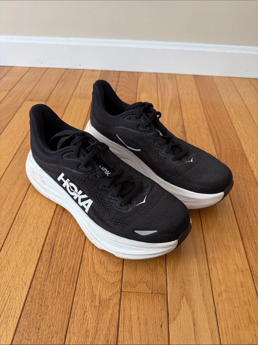 HOKA Bondi 9 black and white running sneaker